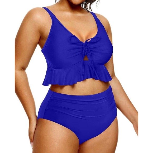 Daci Women Two Piece Swimsuit High Waisted Bikini Set Ruffle (255) - Picture 5 of 6
